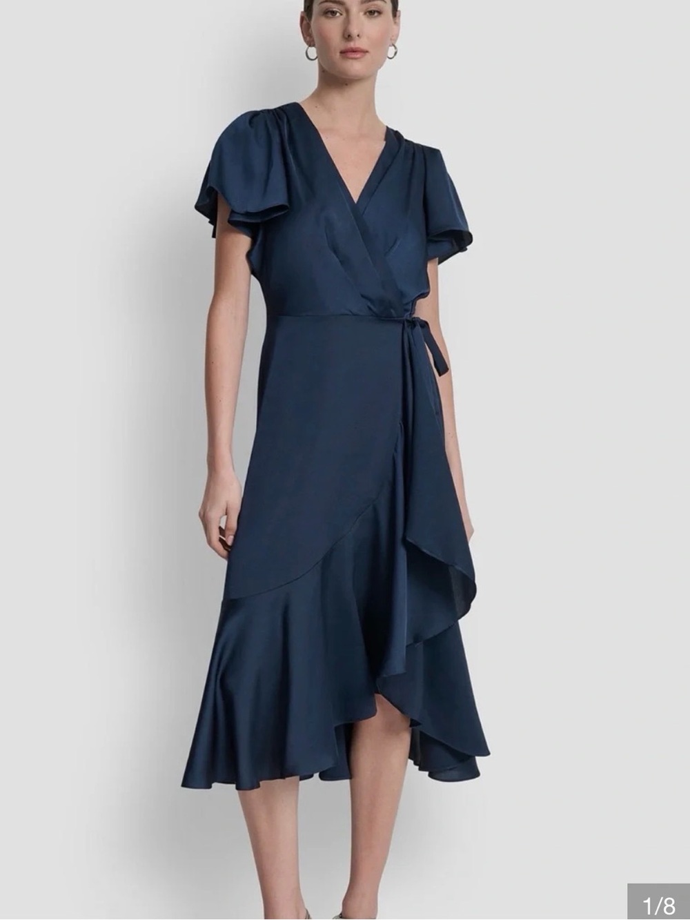 Blue Rain Navy Wrap Midi Dress with Ruffle Hem